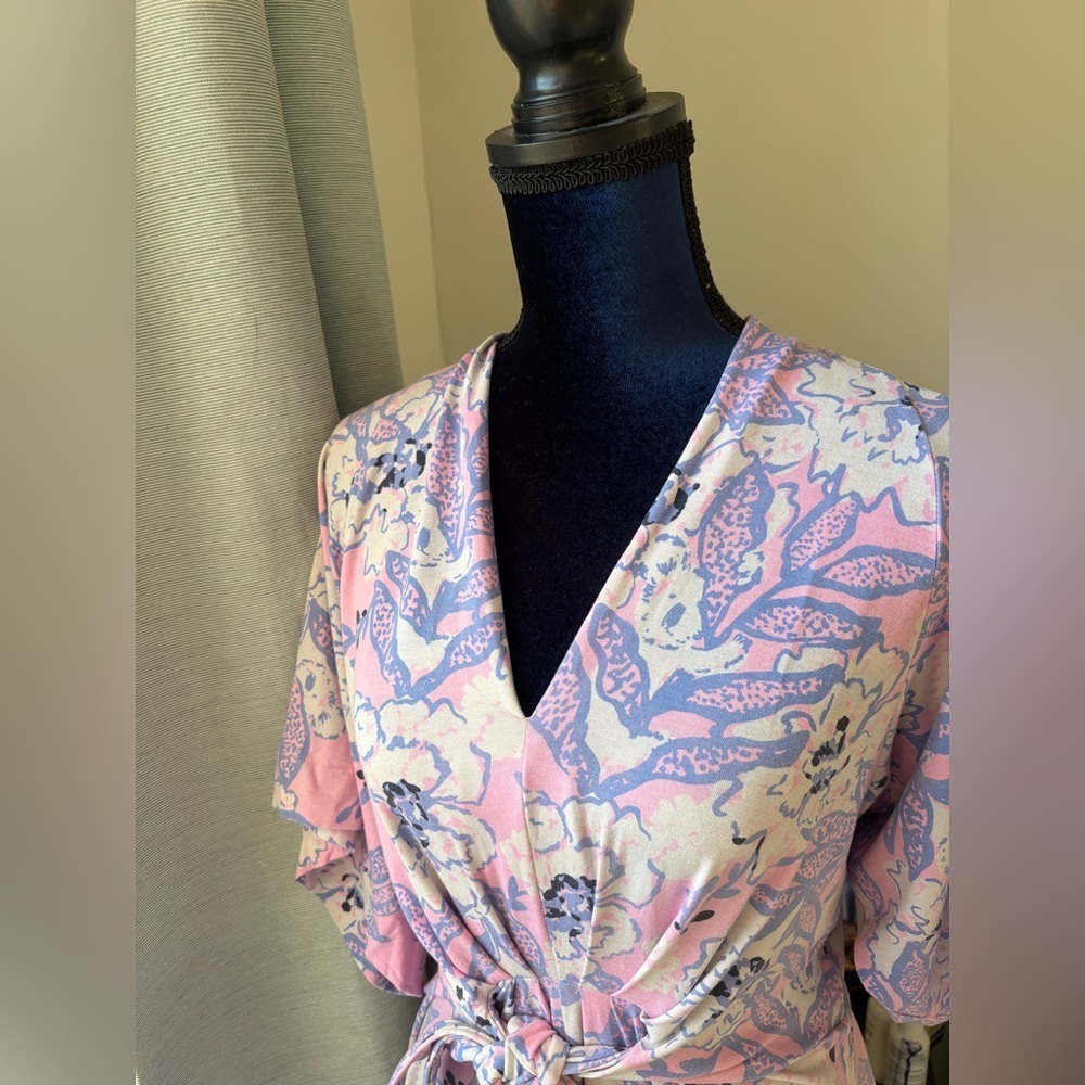 Lilly Pulitzer sz 10 Wisteria kimono Sleeve V-Neck Maxi Dress Floral Stretch - Picture 3 of 10
